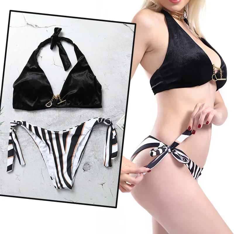 Velvet Bikini set Two-piece Halter Padded Side Tie Knot Triangle 3D Velvet Zebra Striped Printed Bathing Suit Swimsuits Women's
Velvet Bikini set Two-piece Halter Padded Side Tie Knot Triangle 3D Velvet Zebra Striped Printed Bathing Suit Swimsuits Women's