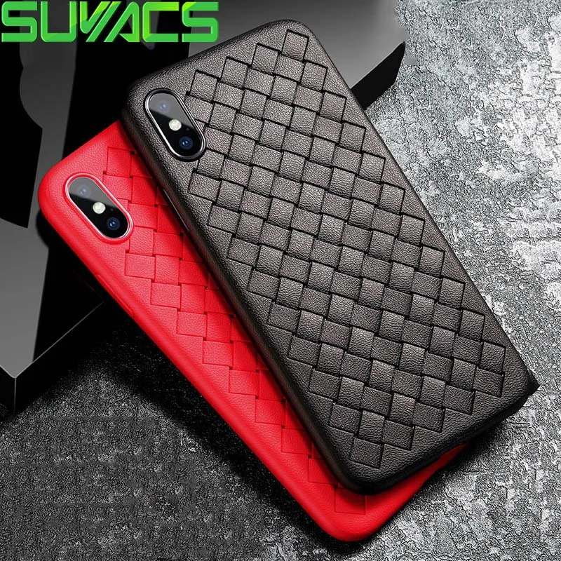 

SUYACS Luxury Plain Grid Weaving Case For iPhone X XS Max XR 6 6S 7 8 Plus Full Body Radiating Soft TPU Phone Back Cover Gift