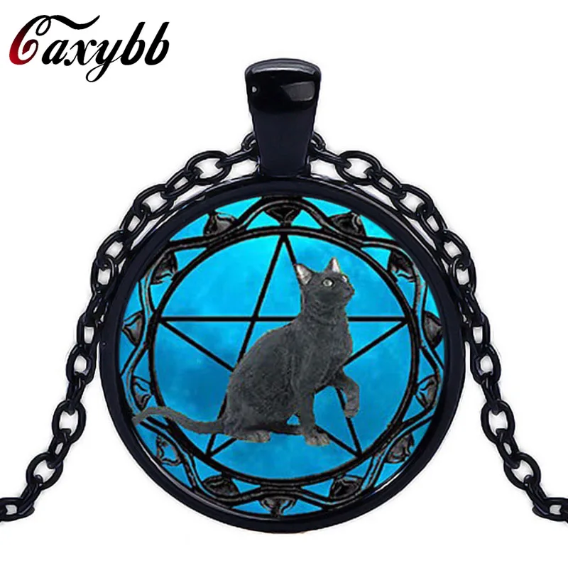 Caxybb Black Cat pendants for women wiccan Necklace collar Wicca Pentagram blue Glass pendant cristal colgante Wicca collar
Caxybb Black Cat pendants for women wiccan Necklace collar Wicca Pentagram blue Glass pendant cristal colgante Wicca collar