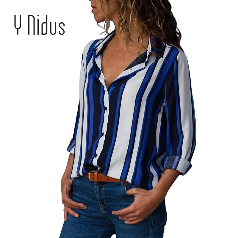 Women's Shirt Chiffon Blouse Up 2018 Casual Cuffed Long Sleeve V Neck Button up Color Block Stripes Tops blusas feminina
Women's Shirt Chiffon Blouse Up 2018 Casual Cuffed Long Sleeve V Neck Button up Color Block Stripes Tops blusas feminina