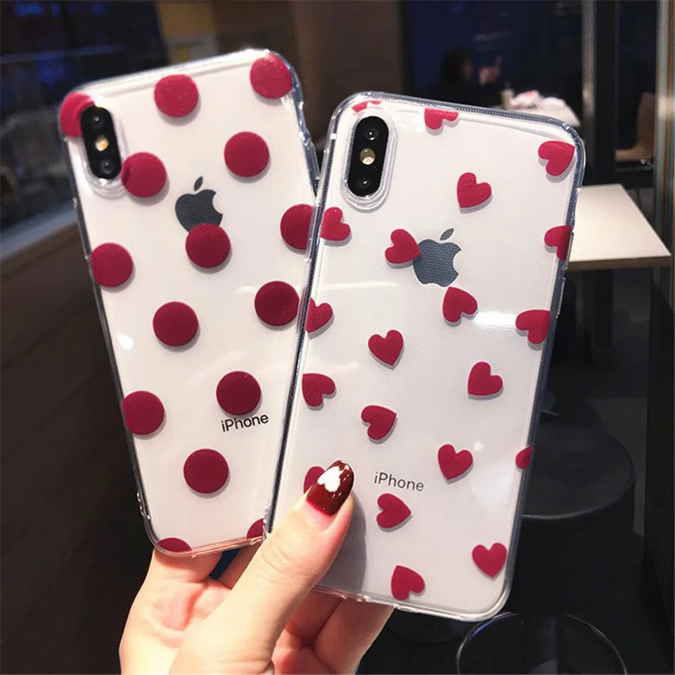 Lovebay Love Heart For iPhone 6 6s 7 8 Plus X XR XS Max 5 5S SE Phone Case Cute Cartoon Wave Point Clear Soft TPU For iPhone X