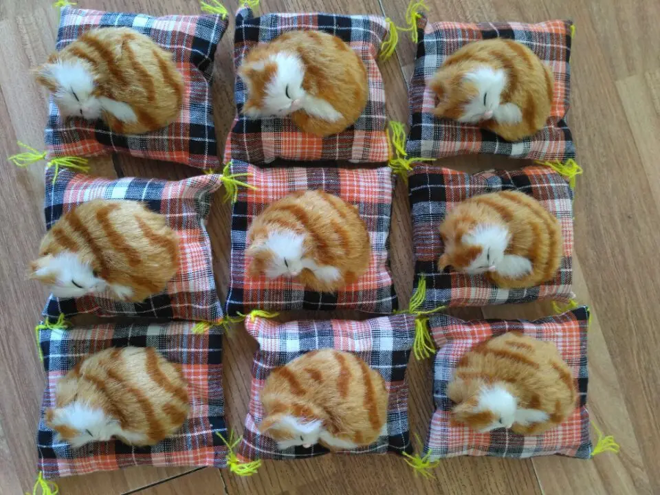 

10 pieces a lot Simulation sleeping cats polyethylene&furs mini yellow cat models funny gift about 10cm
