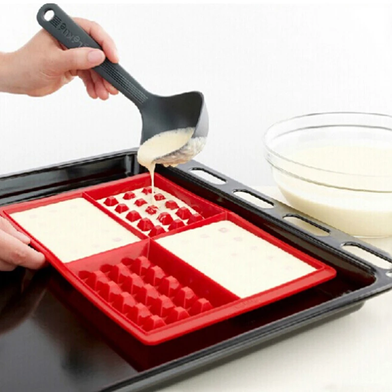 

Safety 4-Cavity Waffles Cake Chocolate Pan Silicone Mold Baking Mould Kitchen Tools