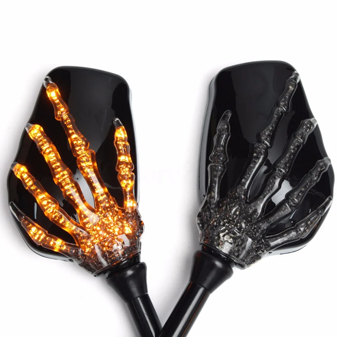 2PCS/set Skull Hand LED Turn Signal Integrated Rearview Mirror For Motorcycle
