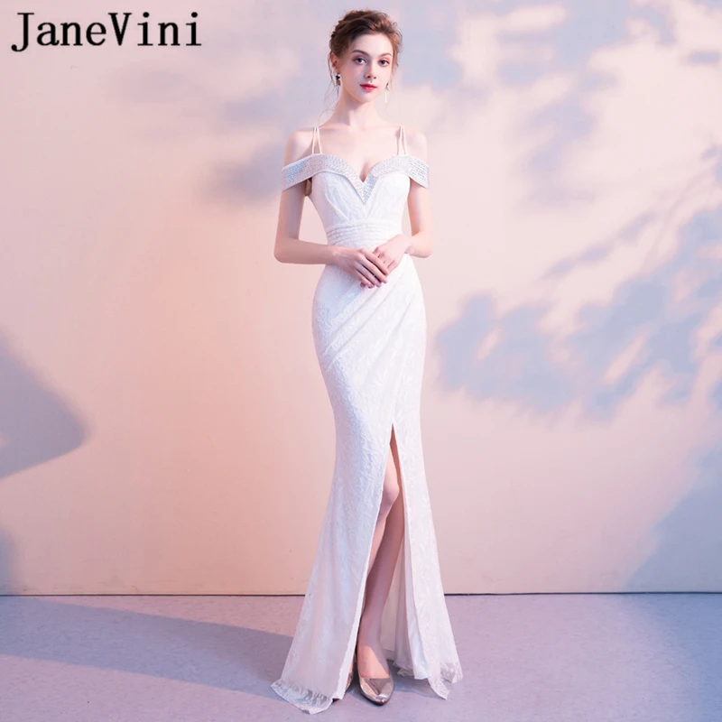 JaneVini 2018 White Lace Beads Long Bridesmaid Dresses Spaghetti Straps Sexy High Split Backless Mermaid Formal Party Prom Gowns
JaneVini 2018 White Lace Beads Long Bridesmaid Dresses Spaghetti Straps Sexy High Split Backless Mermaid Formal Party Prom Gowns