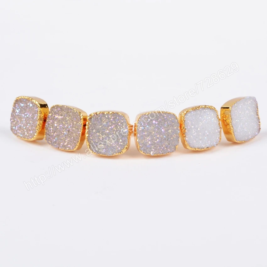 BOROSA 10mm Gold Color Square Natural Crystal Titanium AB Druzy Stud Earrings g0679
BOROSA 10mm Gold Color Square Natural Crystal Titanium AB Druzy Stud Earrings g0679