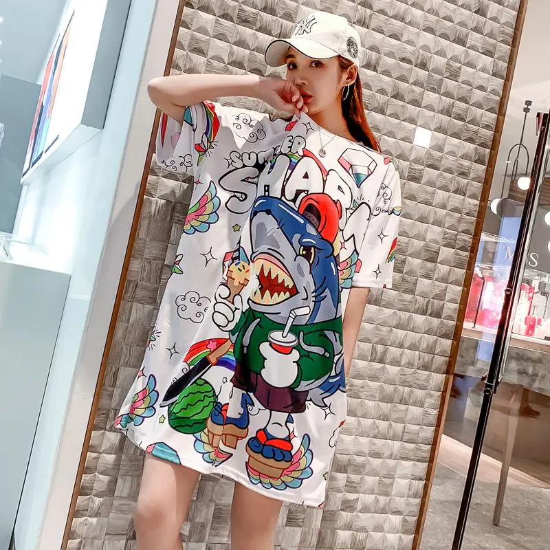 Thai street fashion cartoon ageing print T-shirt female long section large size loose bottoms missing dress
Thai street fashion cartoon ageing print T-shirt female long section large size loose bottoms missing dress