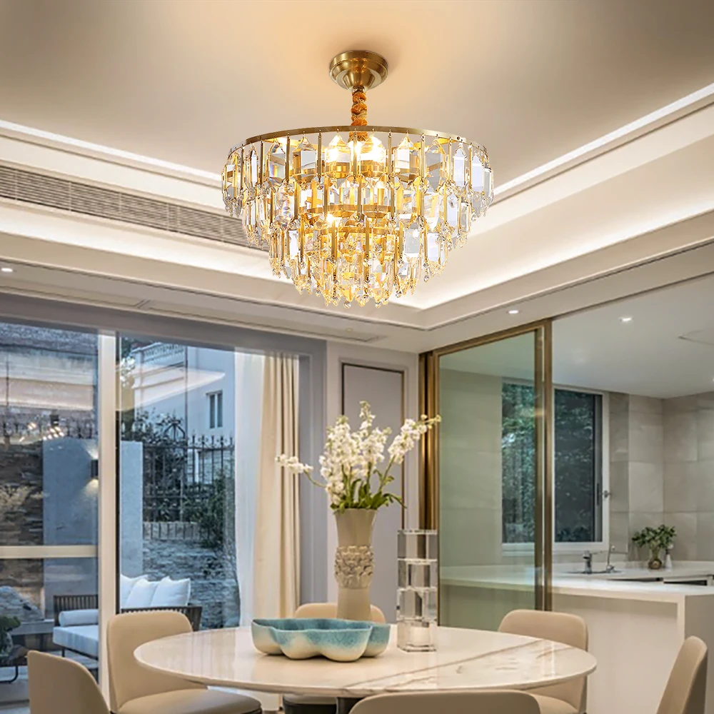 Modern gold cristal chandelier lighting for dining room luxury home decoration light fixtures round hanging crystal chandeliers
Modern gold cristal chandelier lighting for dining room luxury home decoration light fixtures round hanging crystal chandeliers