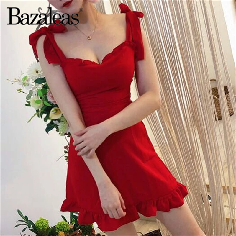 Bazaleas 2019 Vintage summer Dress Strapless Shoulder Bow Tie Women Dresses Ruffles mini dresses Fashion Slim vestido Basic
Bazaleas 2019 Vintage summer Dress Strapless Shoulder Bow Tie Women Dresses Ruffles mini dresses Fashion Slim vestido Basic