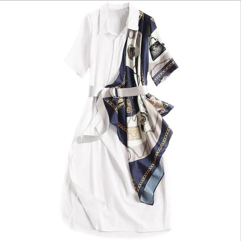 New Fashion Designer Summer Dress Women 2019 Elegant Turn Down Collar Chains Print Patchwork Casual Loose Shirt Dress with belt
New Fashion Designer Summer Dress Women 2019 Elegant Turn Down Collar Chains Print Patchwork Casual Loose Shirt Dress with belt