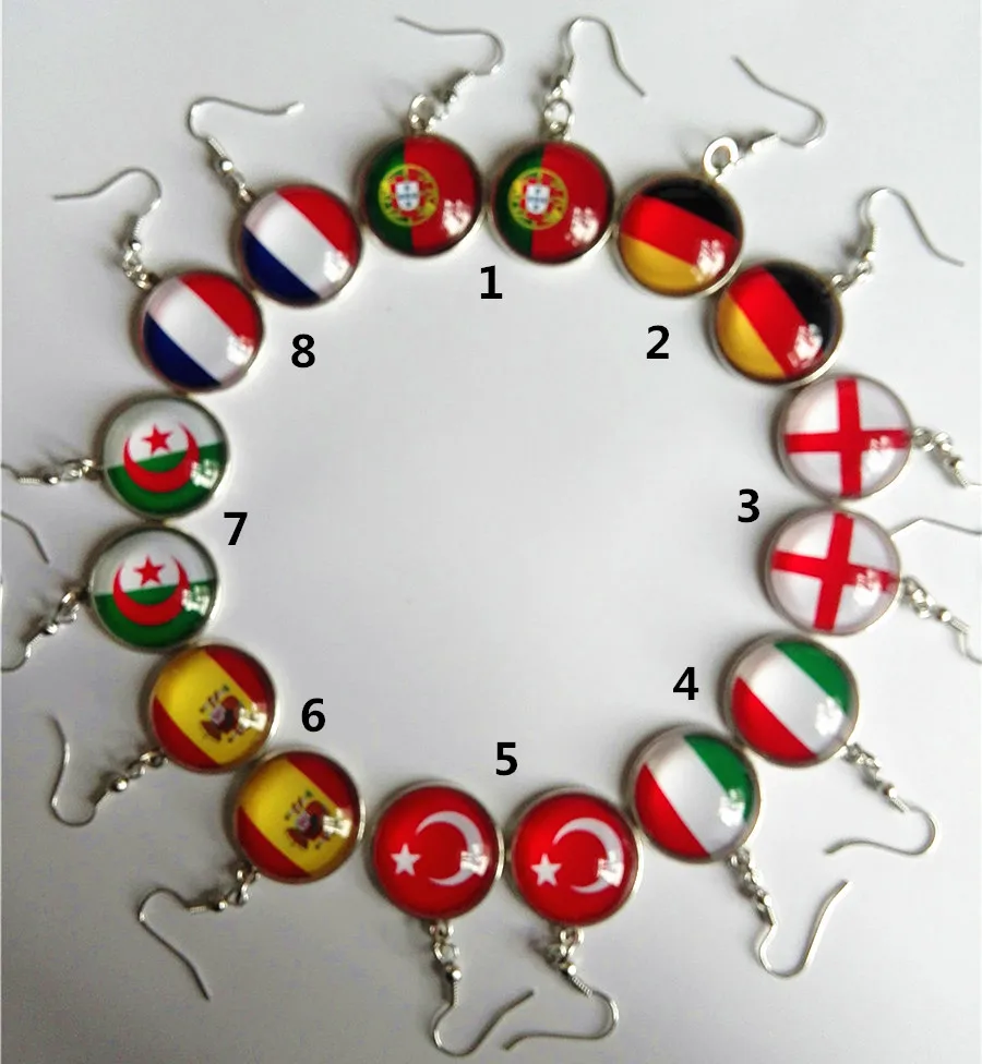 24 pairs/lot Country Flag Images Fashion Earrings England,Spain,Germany,France,Portugal,Italy,Turkey,Algeria Glass Gem Earrings
24 pairs/lot Country Flag Images Fashion Earrings England,Spain,Germany,France,Portugal,Italy,Turkey,Algeria Glass Gem Earrings