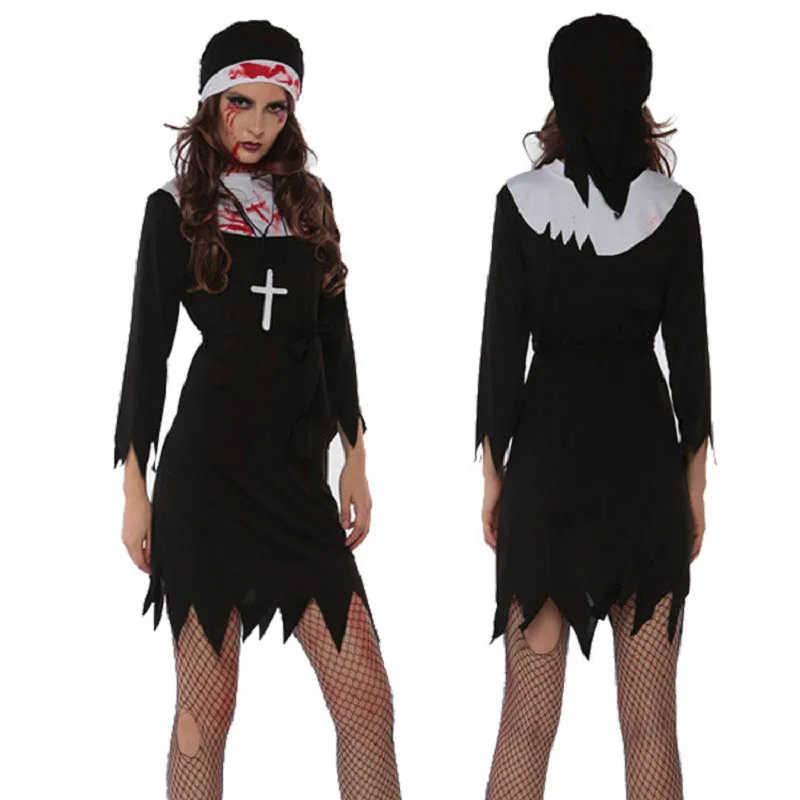 Scary Women Bloody Nun Sister Costume Sexy Short Black Nuns Fancy Dress Costumes Arabic Religion Monk Ghost Uniform Halloween
Scary Women Bloody Nun Sister Costume Sexy Short Black Nuns Fancy Dress Costumes Arabic Religion Monk Ghost Uniform Halloween