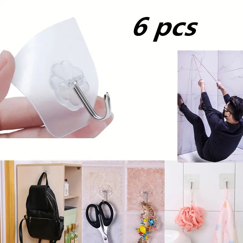 6PCs Transparent Strong Self Adhesive Door Wall Hangers Towel Mop Handbag Holder Hooks For Hanging Kitchen Bathroom Accessories
6PCs Transparent Strong Self Adhesive Door Wall Hangers Towel Mop Handbag Holder Hooks For Hanging Kitchen Bathroom Accessories