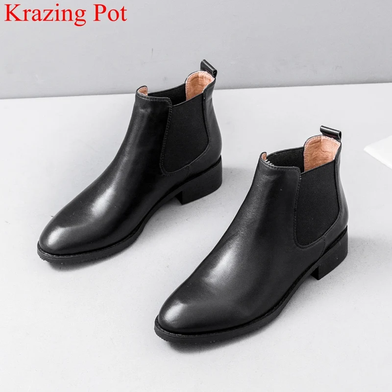 genuine leather round toe slip on med heels women ankle boots concise runway Chelsea boots office lady elegant winter shoes L13
genuine leather round toe slip on med heels women ankle boots concise runway Chelsea boots office lady elegant winter shoes L13