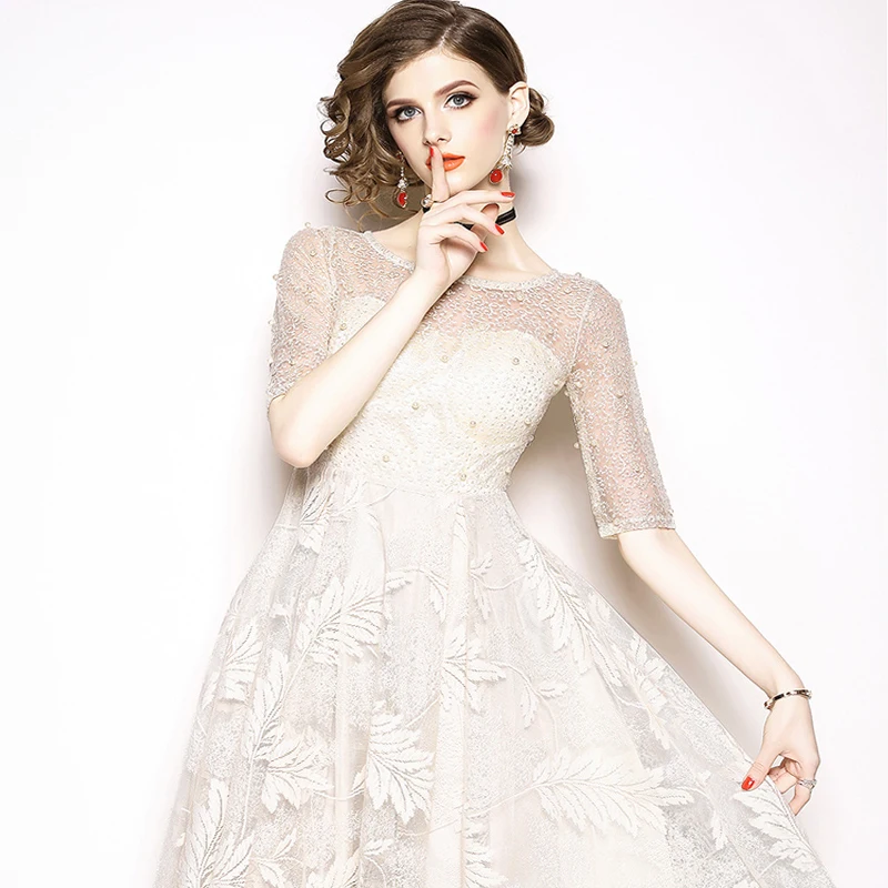 Women's new fashion slim lace beaded dress temperament elegant party dress summer
Women's new fashion slim lace beaded dress temperament elegant party dress summer