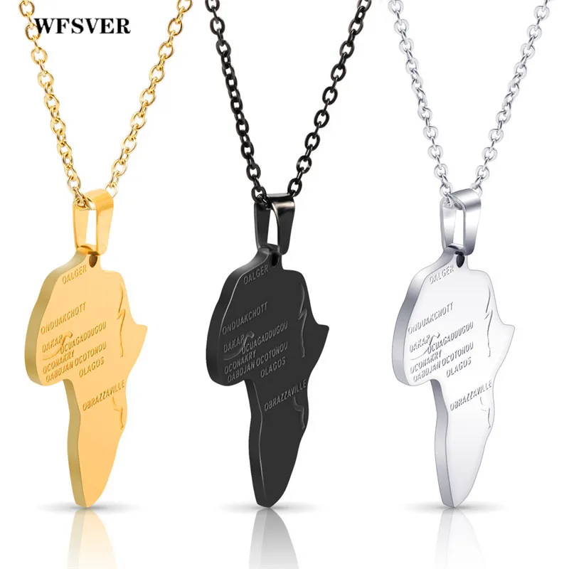 WFSVER Hiphop Map Of Africa Necklaces Black/Silver/Gold Color Pendant Necklace For Women Men Stainless Steel Jewelry
WFSVER Hiphop Map Of Africa Necklaces Black/Silver/Gold Color Pendant Necklace For Women Men Stainless Steel Jewelry