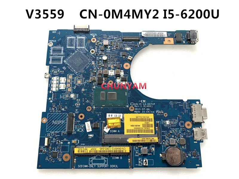 I5 6200U для Dell Vostro 3459 3559 материнская плата ноутбука AAL15 LA D071P REV: 1 0 (A00) VGAport CN 0M4MY2 M4MY2 100%