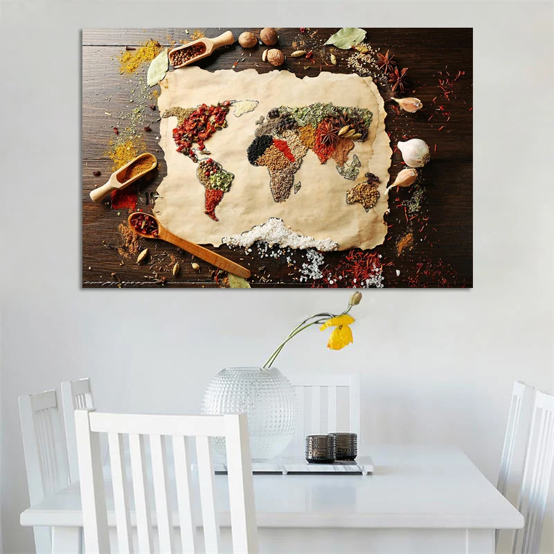 World Map Made up of Food Ingredients Posters and Prints Wall Art Canvas Painting Decorative Picture for Kitchen Room Home Decor
World Map Made up of Food Ingredients Posters and Prints Wall Art Canvas Painting Decorative Picture for Kitchen Room Home Decor