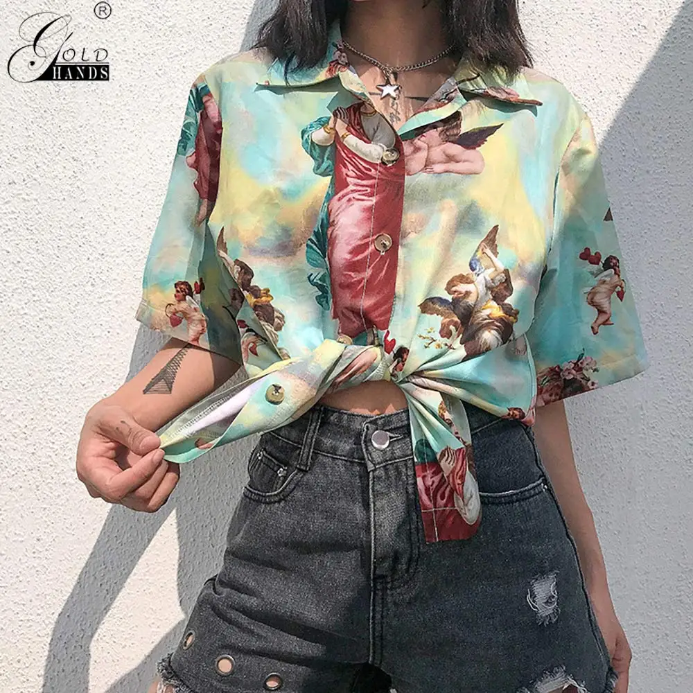 Gold Hands Cardigan Short Sleeve Summer Tops Vintage Aesthetic Cupid Angel Print Women Blouse Shirt Graphic Button Blouse Women
Gold Hands Cardigan Short Sleeve Summer Tops Vintage Aesthetic Cupid Angel Print Women Blouse Shirt Graphic Button Blouse Women