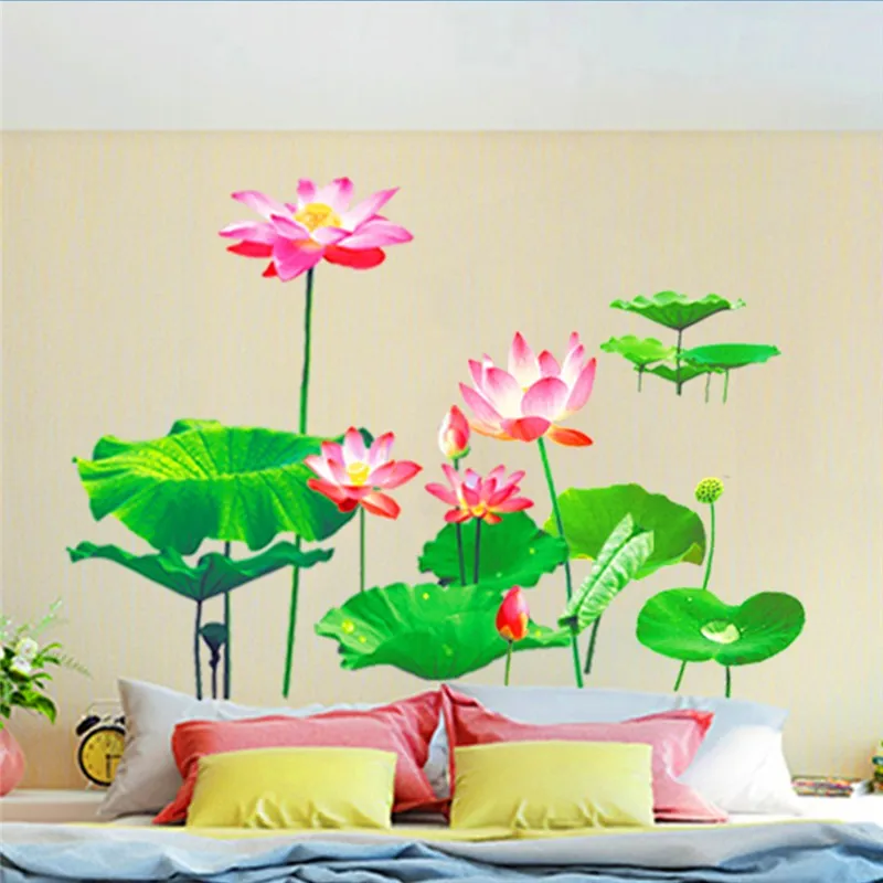 lotus out of silt without dyeing wall stickers for living room TV sofa background bedroom decor pvc decals 80*148cm mural | Дом и сад