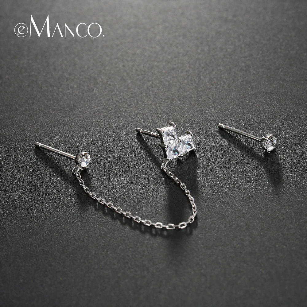 e-Manco Punk Style 925 Sterling Silver Earring Double Pin Pierced Stud Earring For Women Silver Chain Fine Jewelry Girl Gift
e-Manco Punk Style 925 Sterling Silver Earring Double Pin Pierced Stud Earring For Women Silver Chain Fine Jewelry Girl Gift