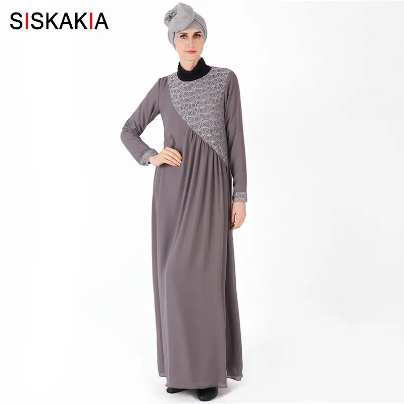 Siskakia High Grade Muslim Chiffon Long Dress Brief Elegant lace Patchwork Draped Swing Abaya Dress Casual Ethnic Clothing 2019
Siskakia High Grade Muslim Chiffon Long Dress Brief Elegant lace Patchwork Draped Swing Abaya Dress Casual Ethnic Clothing 2019