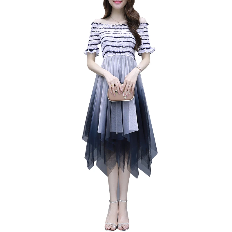 Women Dress Ladies Elegant Mesh Patchwork Irregular Striped Dress 2019 New Summer Women Vintage A Line Party Dress Vestidos
Women Dress Ladies Elegant Mesh Patchwork Irregular Striped Dress 2019 New Summer Women Vintage A Line Party Dress Vestidos