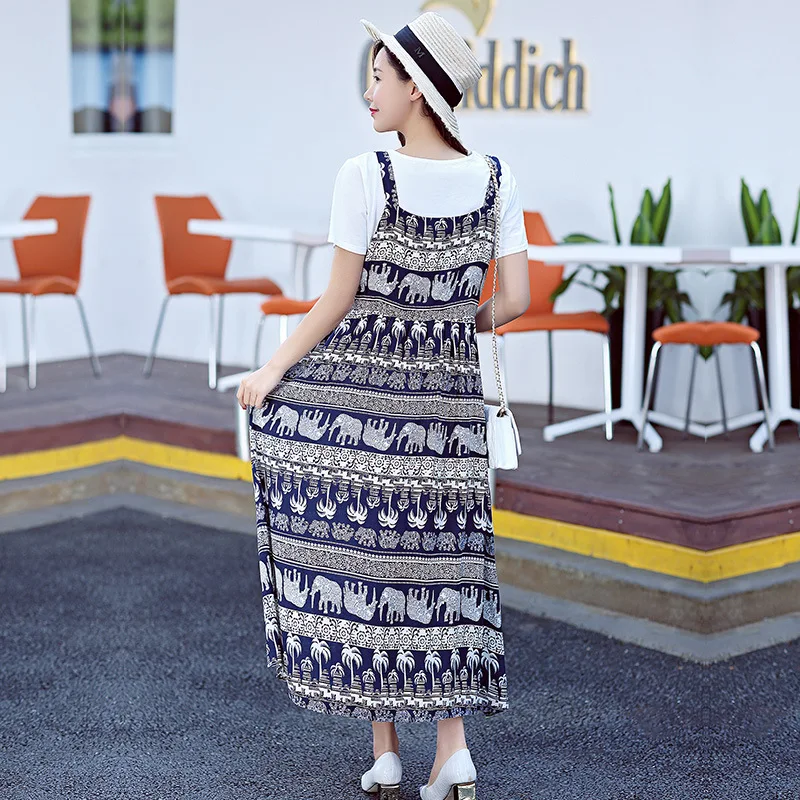 Maternity Korean style false two pieces summer wear lacing short sleeve cotton linen floral printed maternity dress kismamaruha | Мать и