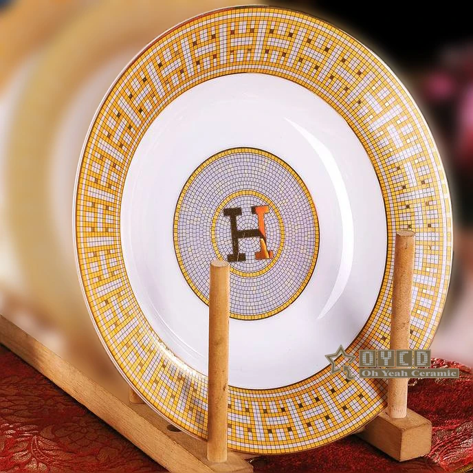 Porcelain soup plates bone china "H" mark mosaic design outline in gold round shape 8" soup plate soup dish deep plate
Porcelain soup plates bone china "H" mark mosaic design outline in gold round shape 8" soup plate soup dish deep plate