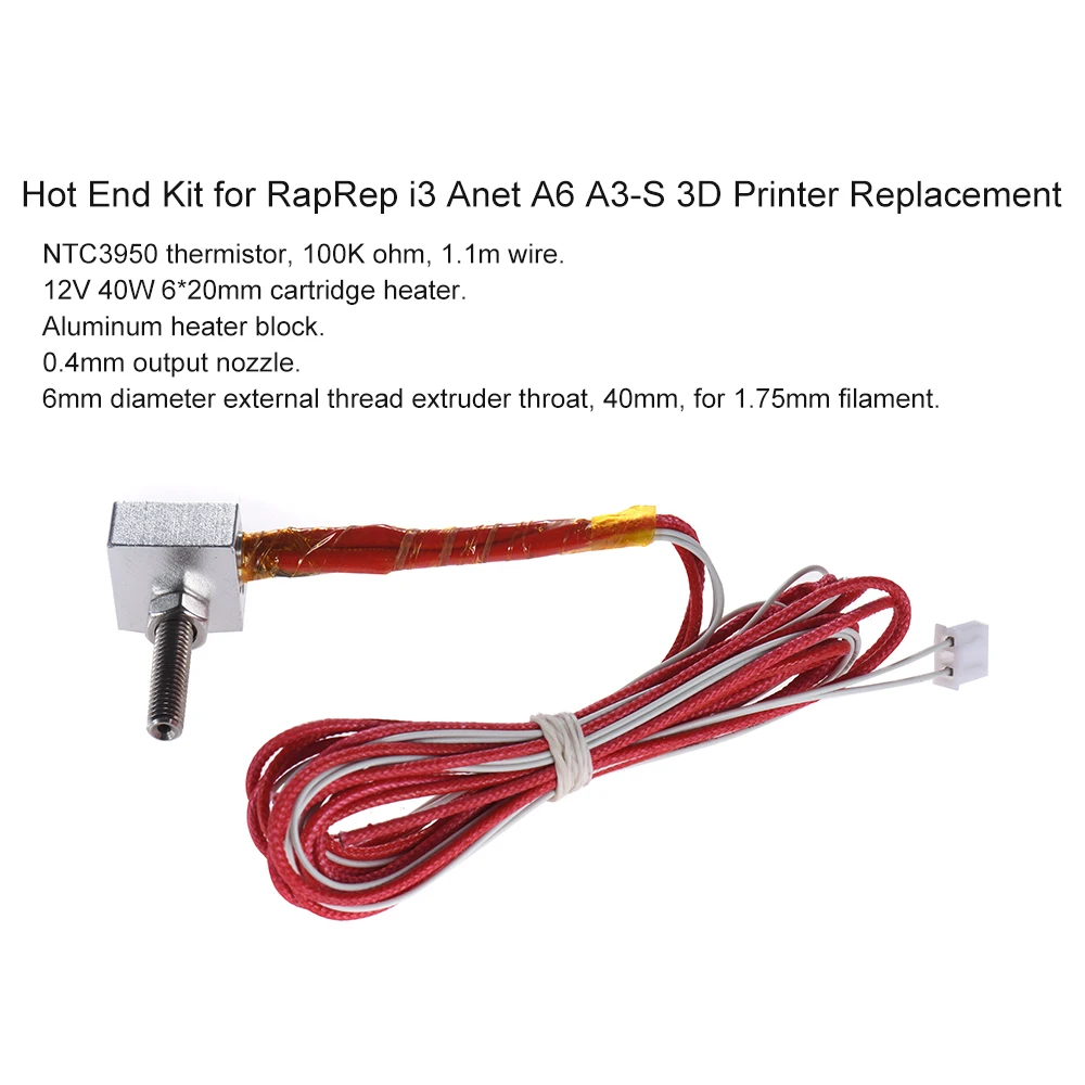 DIY Hot End Kit 0.4mm Nozzle 40mm Extruder Throat 12V Heater Thermistor Aluminum Heater Block For Anet A6 3D Printer Printing
DIY Hot End Kit 0.4mm Nozzle 40mm Extruder Throat 12V Heater Thermistor Aluminum Heater Block For Anet A6 3D Printer Printing