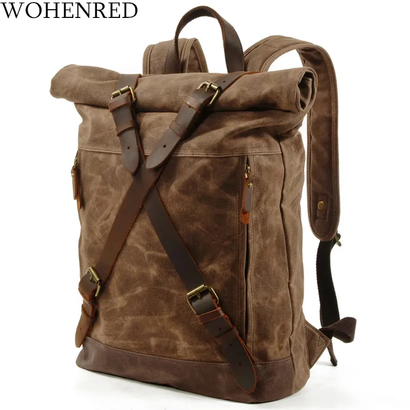 

WOHENRED Waxed Canvas Backpacks For Men School Bag Laptop Daypack Large Capacity Youth Anti-theft Travel Rucksack High Quality