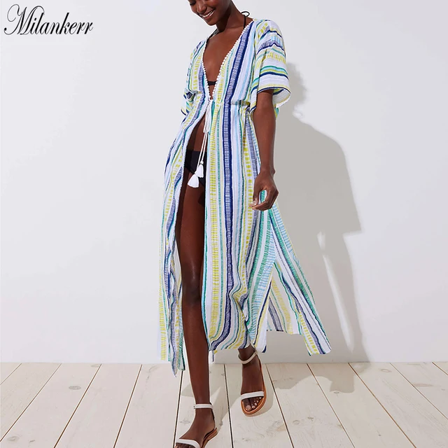 striped beach cover up