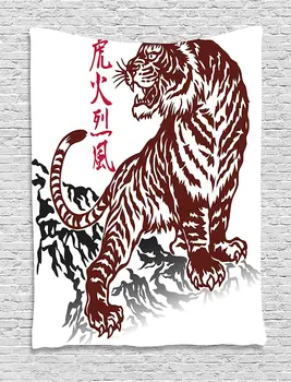 Tattoo Tapestry Wild Chinese Tiger with Stripes and Roaring while its Paws on Rock Asian Pattern, Wall Hanging for Bedroom
Tattoo Tapestry Wild Chinese Tiger with Stripes and Roaring while its Paws on Rock Asian Pattern, Wall Hanging for Bedroom