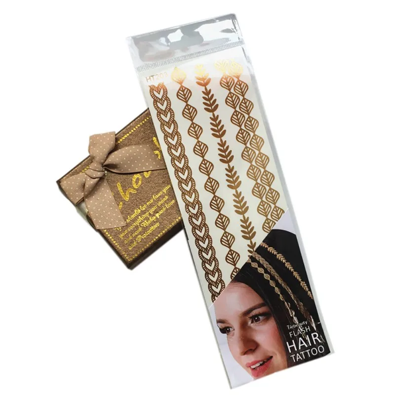 Female Waterproof Temporary Tattoo Sticker Gold Sliver Metallic Metalic Henna Gold Foil Hair Decoration Sticker Tattoos H8
Female Waterproof Temporary Tattoo Sticker Gold Sliver Metallic Metalic Henna Gold Foil Hair Decoration Sticker Tattoos H8
