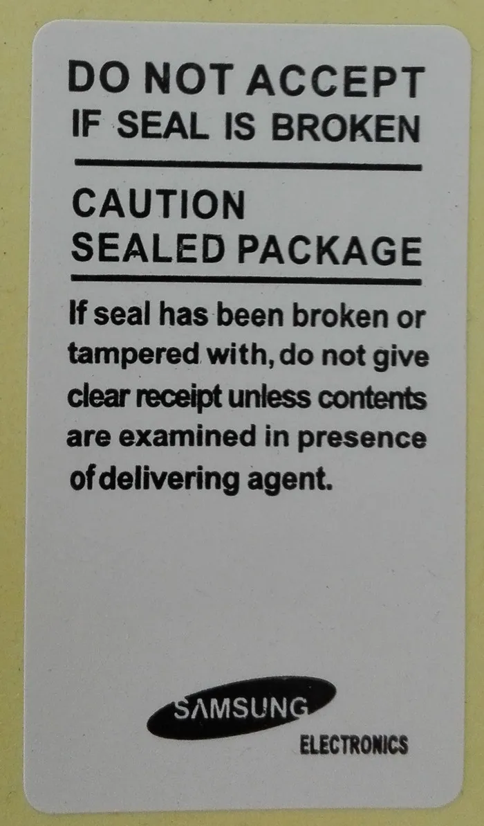 Best quality seal label sticker for SAMSUNG galaxy N7100 Note 3 S3 S4 S5 Package box sealing strip 45x25mm 1000pcs
Best quality seal label sticker for SAMSUNG galaxy N7100 Note 3 S3 S4 S5 Package box sealing strip 45x25mm 1000pcs