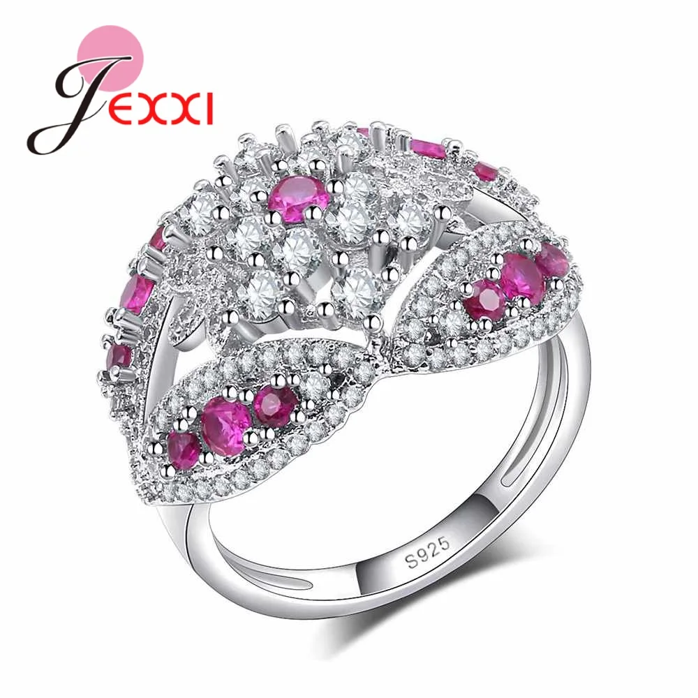 2 цвета белый/фуксия Кристалл Дамы Bijoux Мода полые обручальные Anel чистое серебро 925