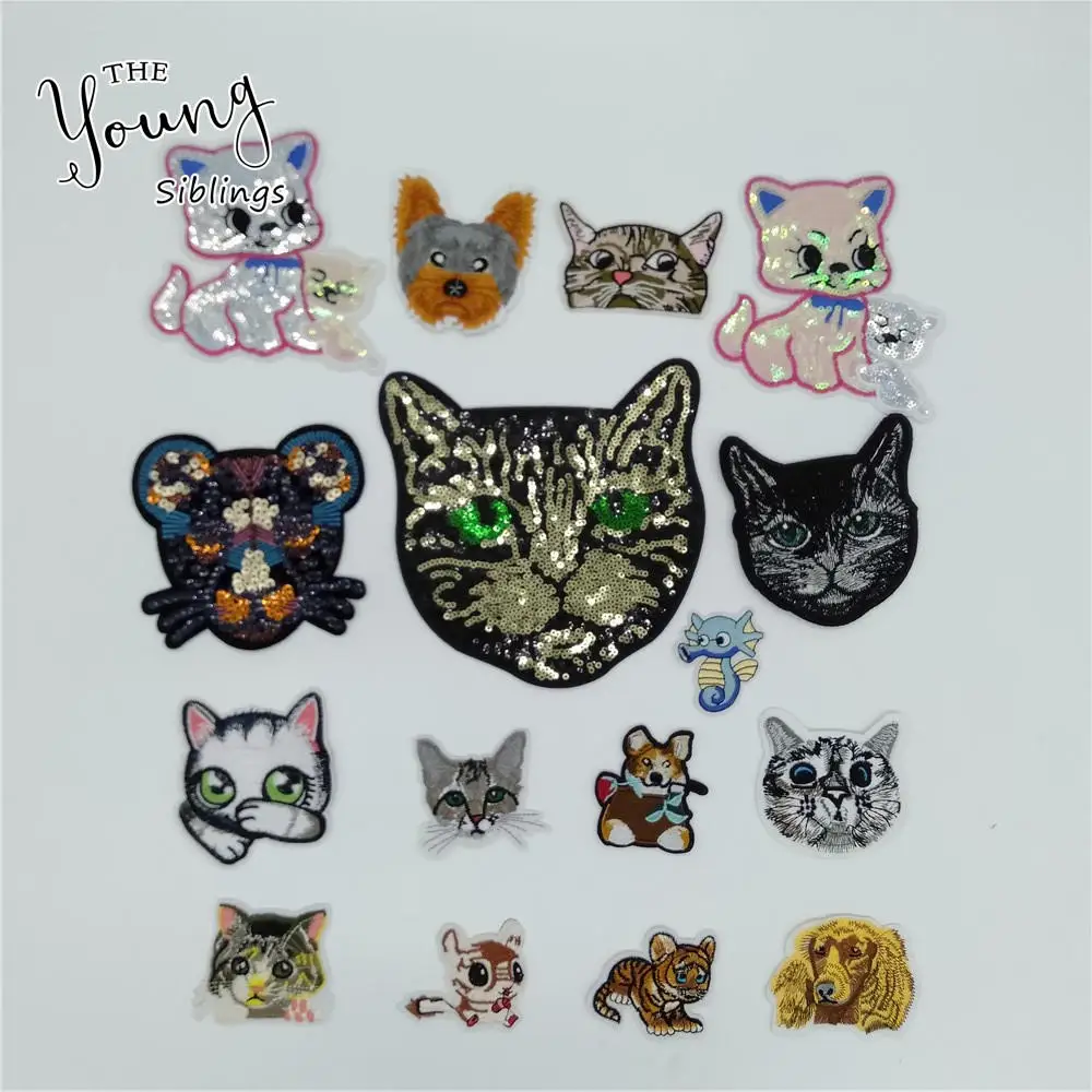 

Fashion style Cartoon Cat Kids Clothes Iron on patches DIY Embroidery Sewing Stickers Animal Hot melt adhesive Jacket Hat Badges