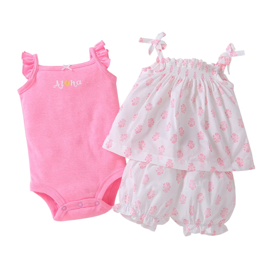 2018 free ship Baby girl clothes set kids bebes clothing summer set floral red Wave point baby romper style Sets bodysuit 19