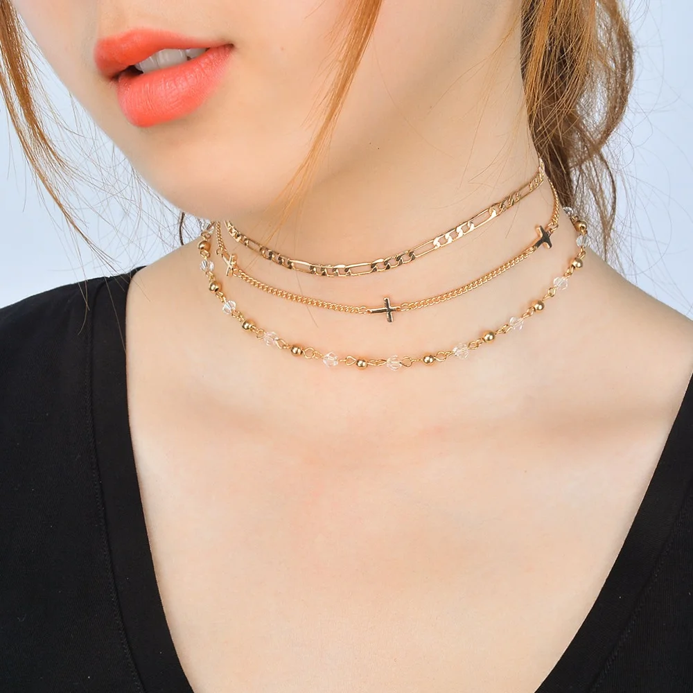 2019 NEW sexy clavicle 3 layers chain tassel handmade light luxury crystal beads cross charm Choker Necklace women
2019 NEW sexy clavicle 3 layers chain tassel handmade light luxury crystal beads cross charm Choker Necklace women