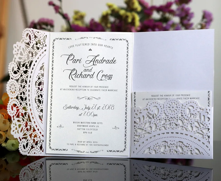 Wedding announcement invitation card white navy blue floral laser cutting personalized wedding cards offer printing 50pcs
Wedding announcement invitation card white navy blue floral laser cutting personalized wedding cards offer printing 50pcs