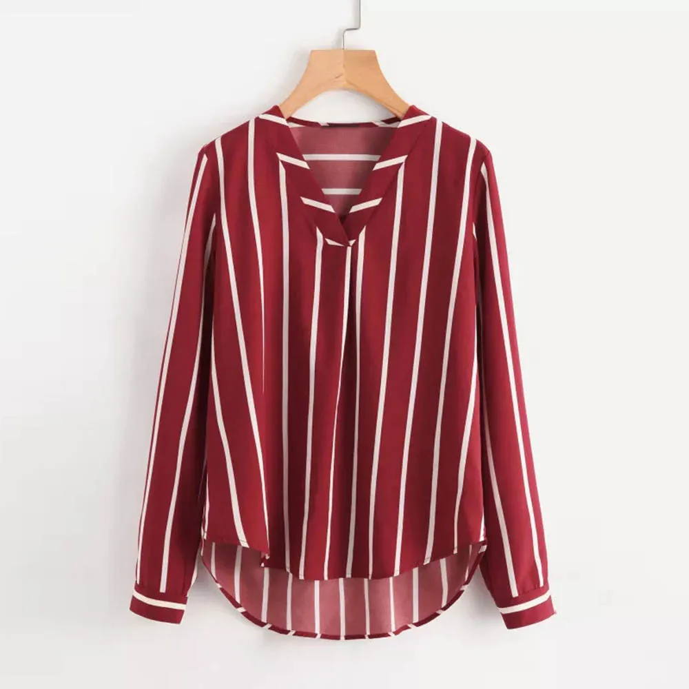 Women Blouses 2018 Polka Striped Print Long Sleeve V-Neck Women Shirts Ladies Blouses Tunique Femme Female Blusas