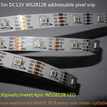 5m DC12V WS2812B addressable pixel srip,non-waterproof,30pcs WS2812B/M with 30pixels;36W;white pcb;4pin
5m DC12V WS2812B addressable pixel srip,non-waterproof,30pcs WS2812B/M with 30pixels;36W;white pcb;4pin