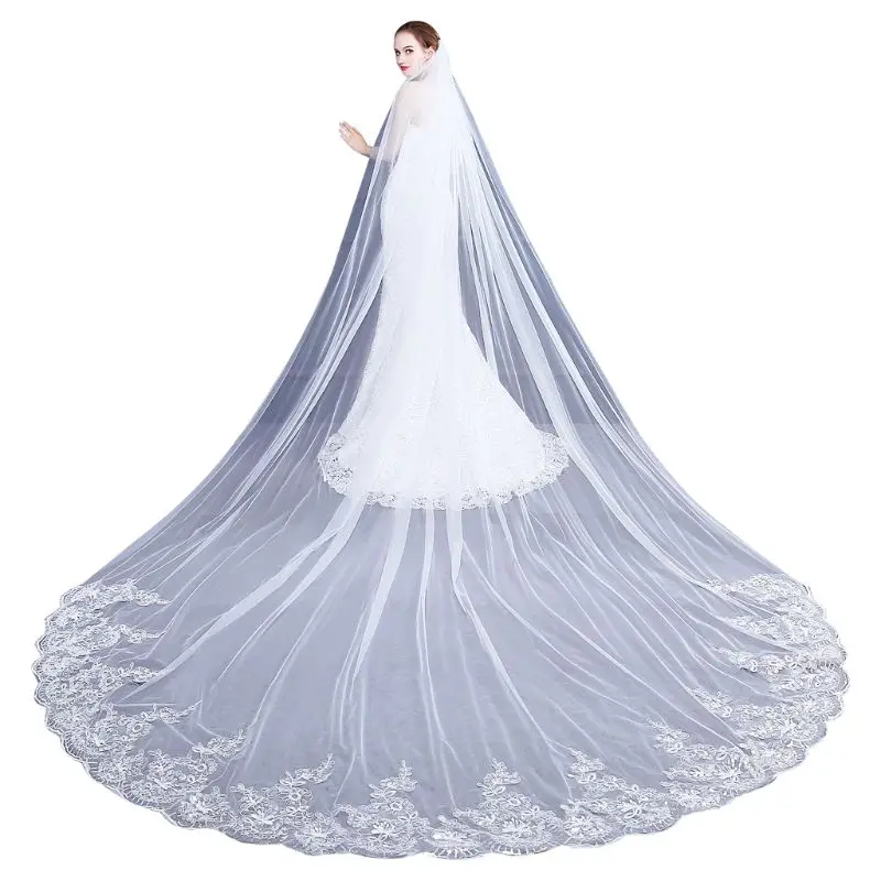 4M One-Layer Women Trailing Cathedral Long Wedding Veil Embroidered Floral Lace Applique Scalloped Trim Bridal Veil With Comb
4M One-Layer Women Trailing Cathedral Long Wedding Veil Embroidered Floral Lace Applique Scalloped Trim Bridal Veil With Comb