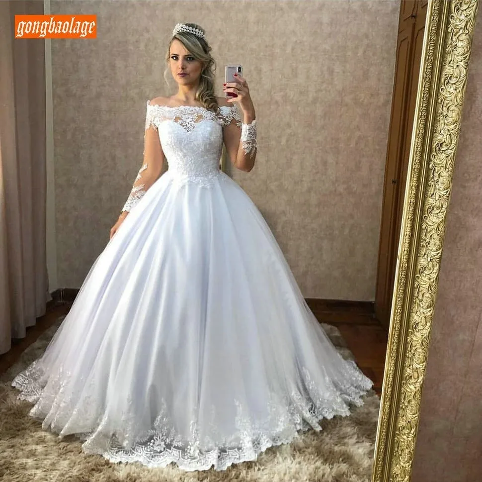 Sumptuous White Ball Gown Wedding Dresses Long Sleeve 2020 Lace Appliques Bride Dress Zipper Back Ivory Wedding Gowns Customized
Sumptuous White Ball Gown Wedding Dresses Long Sleeve 2020 Lace Appliques Bride Dress Zipper Back Ivory Wedding Gowns Customized