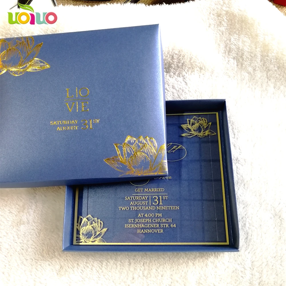 30pcs printing Lotus design gold printing clear acrylic card,wedding invitation card with boxes(logo on the box need extra cost)
30pcs printing Lotus design gold printing clear acrylic card,wedding invitation card with boxes(logo on the box need extra cost)