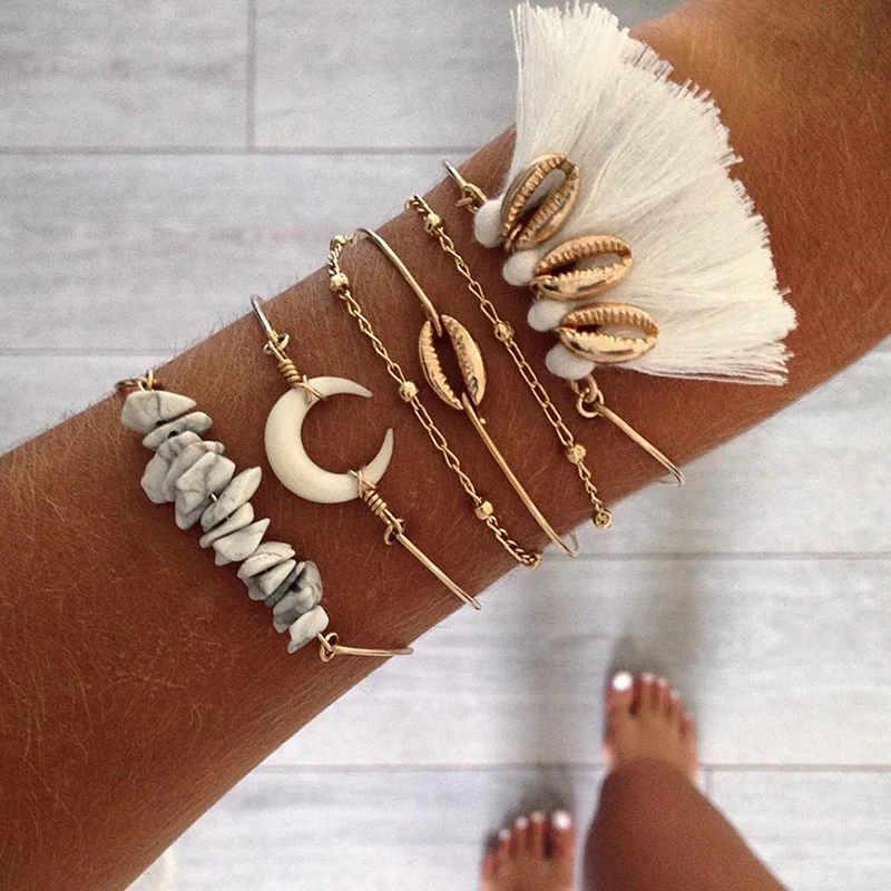 6Pcs/Set Gold Shell Tassel Natural Stone Bracelet 2019 Vintage Bohemian Crescent Beads Chain Charm Bracelet Women Jewelry Gift
6Pcs/Set Gold Shell Tassel Natural Stone Bracelet 2019 Vintage Bohemian Crescent Beads Chain Charm Bracelet Women Jewelry Gift