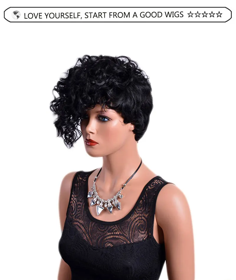 Msiwigs Front Curly Back Straight Short Wigs With Bangs Natural