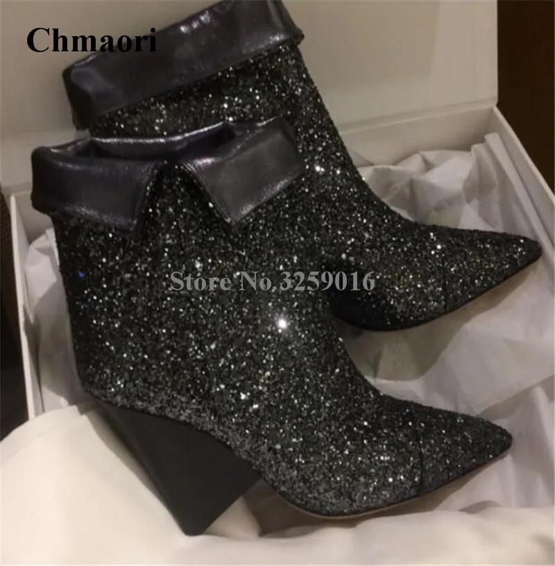 Women Charming Bling Bling Sequined Short Spike Heel Boots Fashion Pointed Toe Slip-on Folded Ankle Booties Strange Heel Boots
Women Charming Bling Bling Sequined Short Spike Heel Boots Fashion Pointed Toe Slip-on Folded Ankle Booties Strange Heel Boots