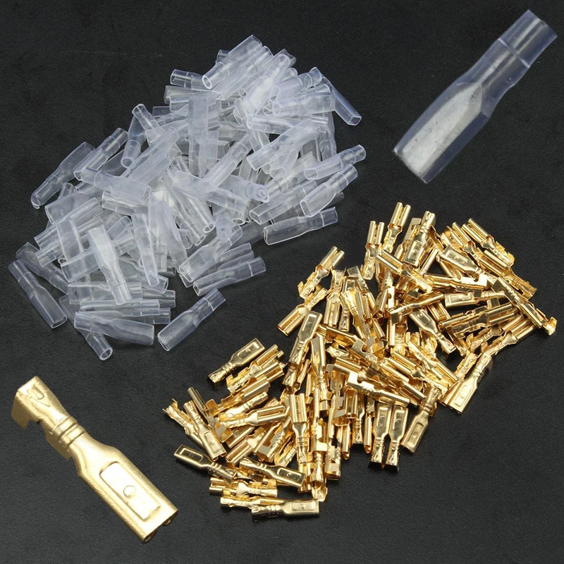 100pcs Mayitr Female Spade Connectors 2.8mm Brass Crimp Terminal with Transparent Insulating Sleeve