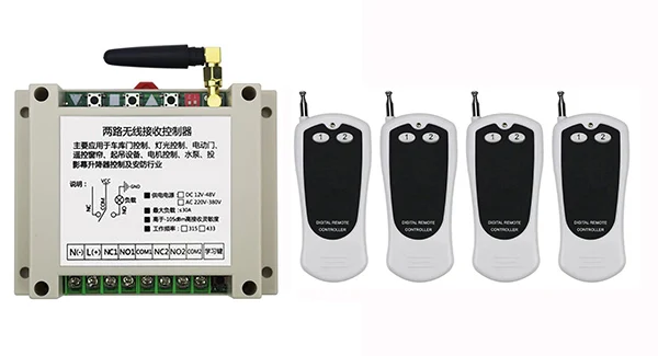 AC220V 250V 380V 2CH 500m Long Range RF Wireless Remote Control Switch System Transmitter+Receiver,315/433 MHZ /lamp/ window
AC220V 250V 380V 2CH 500m Long Range RF Wireless Remote Control Switch System Transmitter+Receiver,315/433 MHZ /lamp/ window
